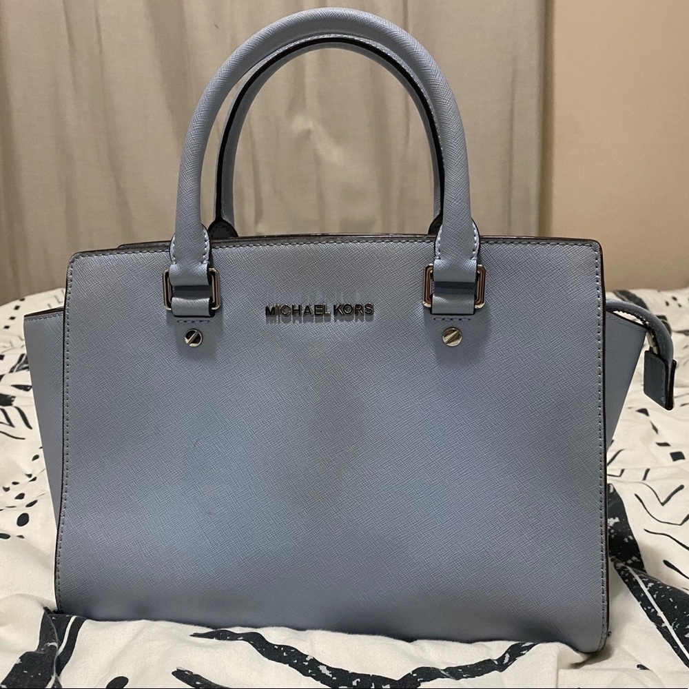 Light blue/gray Michael Kors medium cross body bag